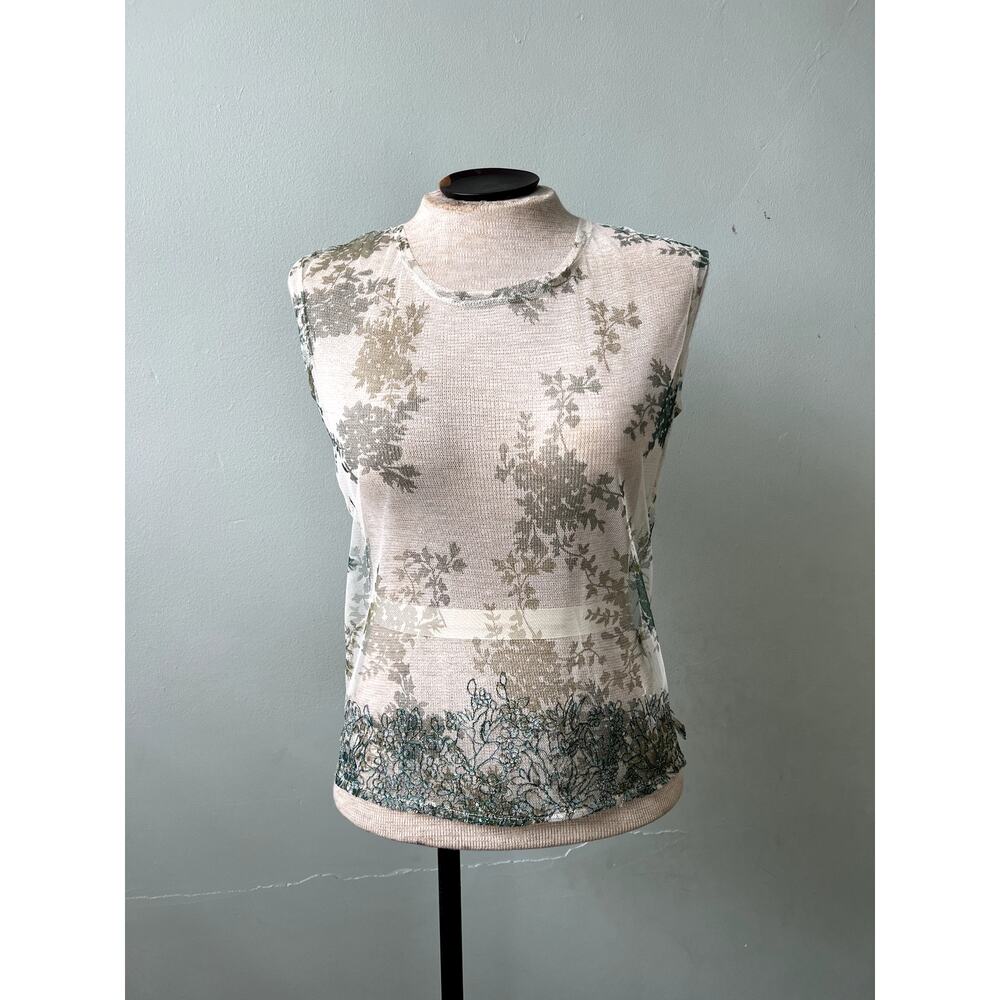 90s Vintage Metallic Floral Mesh Sleeveless Top by Dimension - Size Small